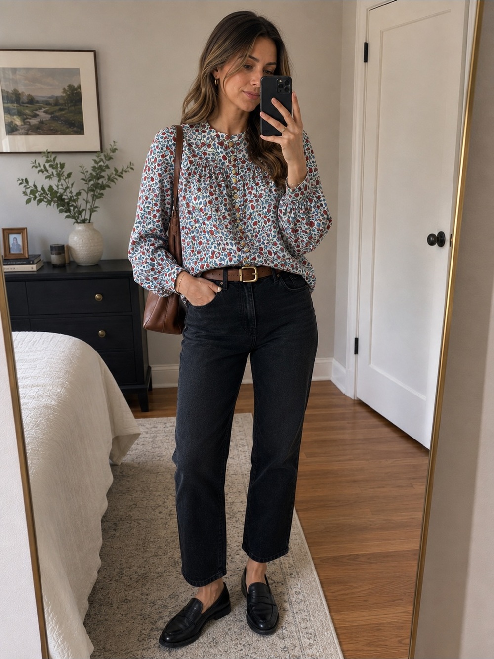 J.Crew Cotton Popover Top in Rosewood Floral Size Medium